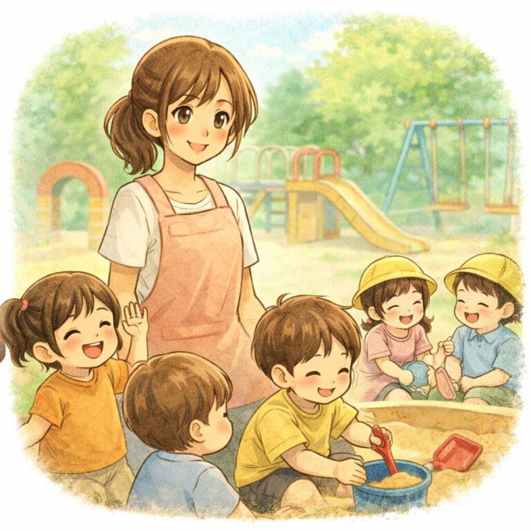 子どもを見る保育士