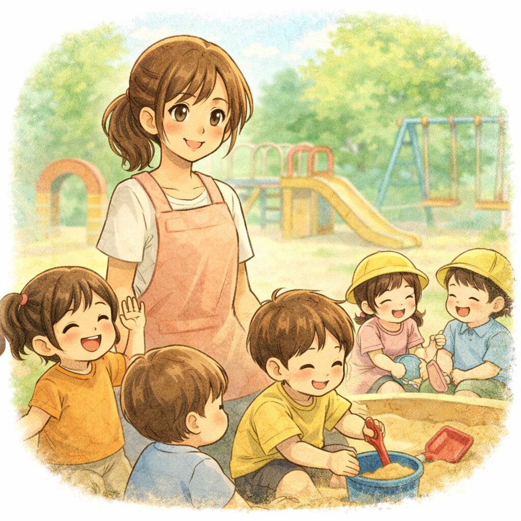 子どもを見る保育士